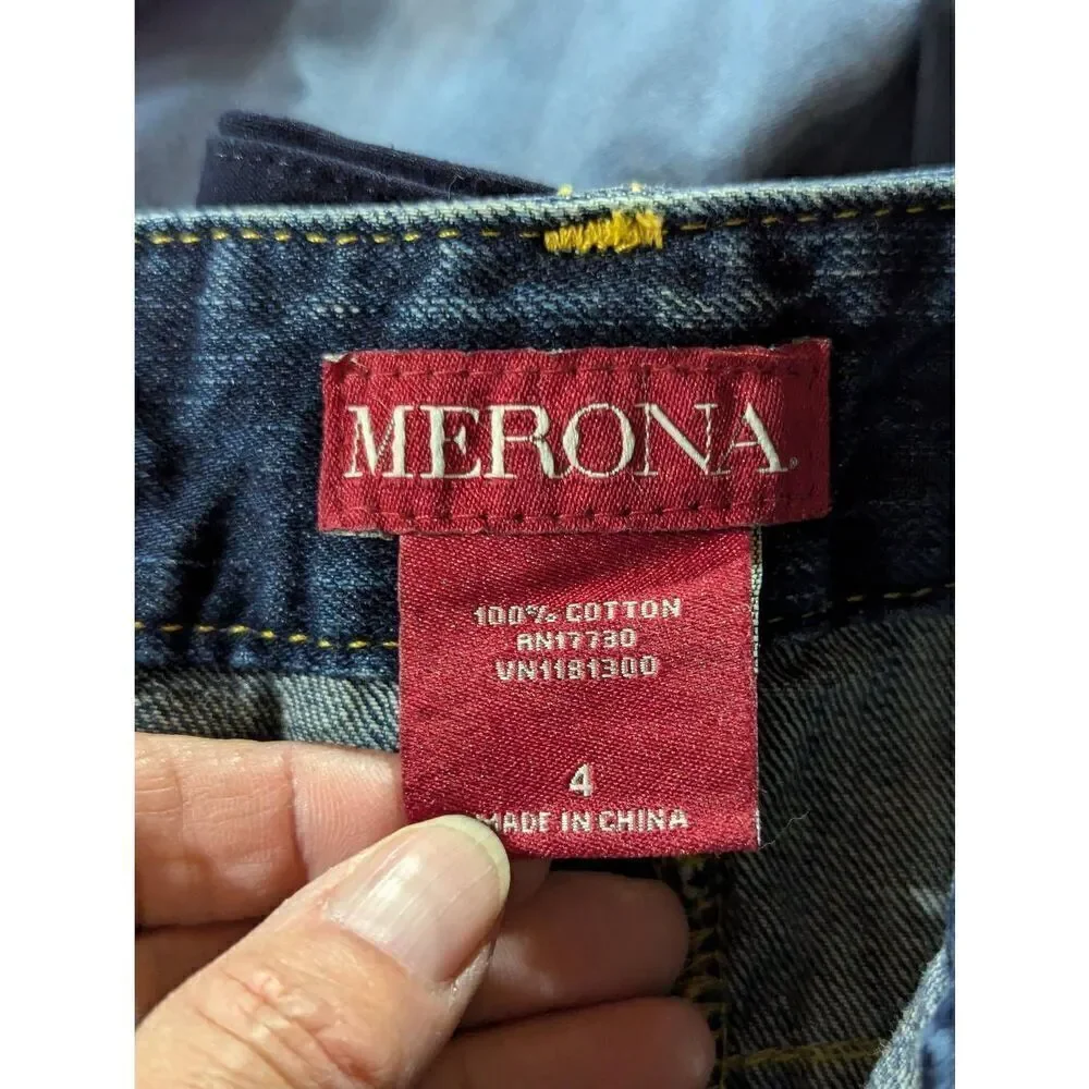 Merona Women's Blue Medium-Wash Cotton Short Denim Jean Skirt Size 4